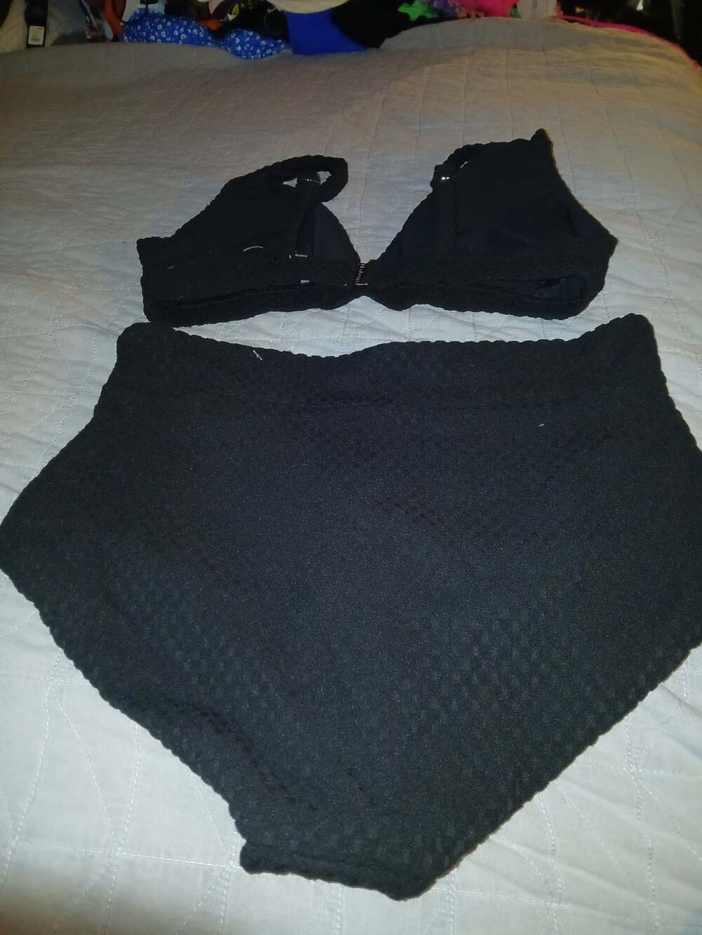 Seafolly Australia Black Textured High Waisted Bikini Set Size 14